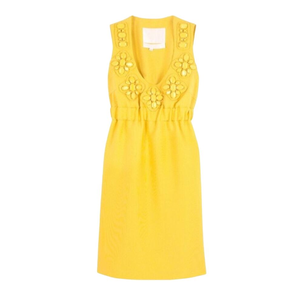 Karta Yellow Empire Waist Sleeveless Embellished Mini Dress S